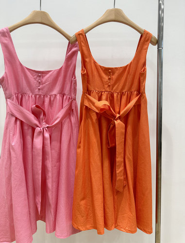 日本订单马甲裙珠光棉麻