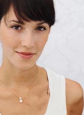 德国设计师 小众子母珍珠锁骨链 铜镀金14K金项链项圈