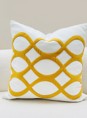 清库存北欧现代贴布绣黄色蓝色玫红色几何简约抱枕沙发床头靠垫