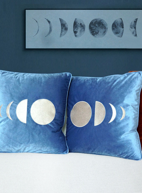 清库存月亮现代轻奢北欧天鹅绒金丝刺绣沙发抱枕床上橙色蓝色靠垫