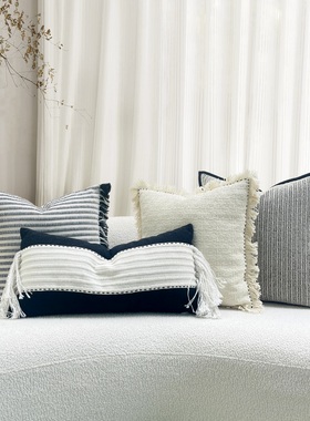 黑白极简奶油系抱枕民族侘寂风民宿靠垫客厅沙发床上藤椅加长腰枕