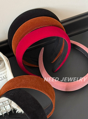 韩国ins新款复古丝绒红色发箍高级感名媛黑色发饰少女百搭宽头箍
