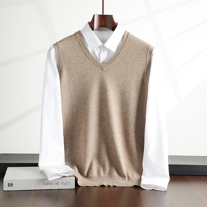 羊绒马甲男V领休闲搭衬衫羊毛坎肩百搭针织衫秋冬保暖时尚无袖衫
