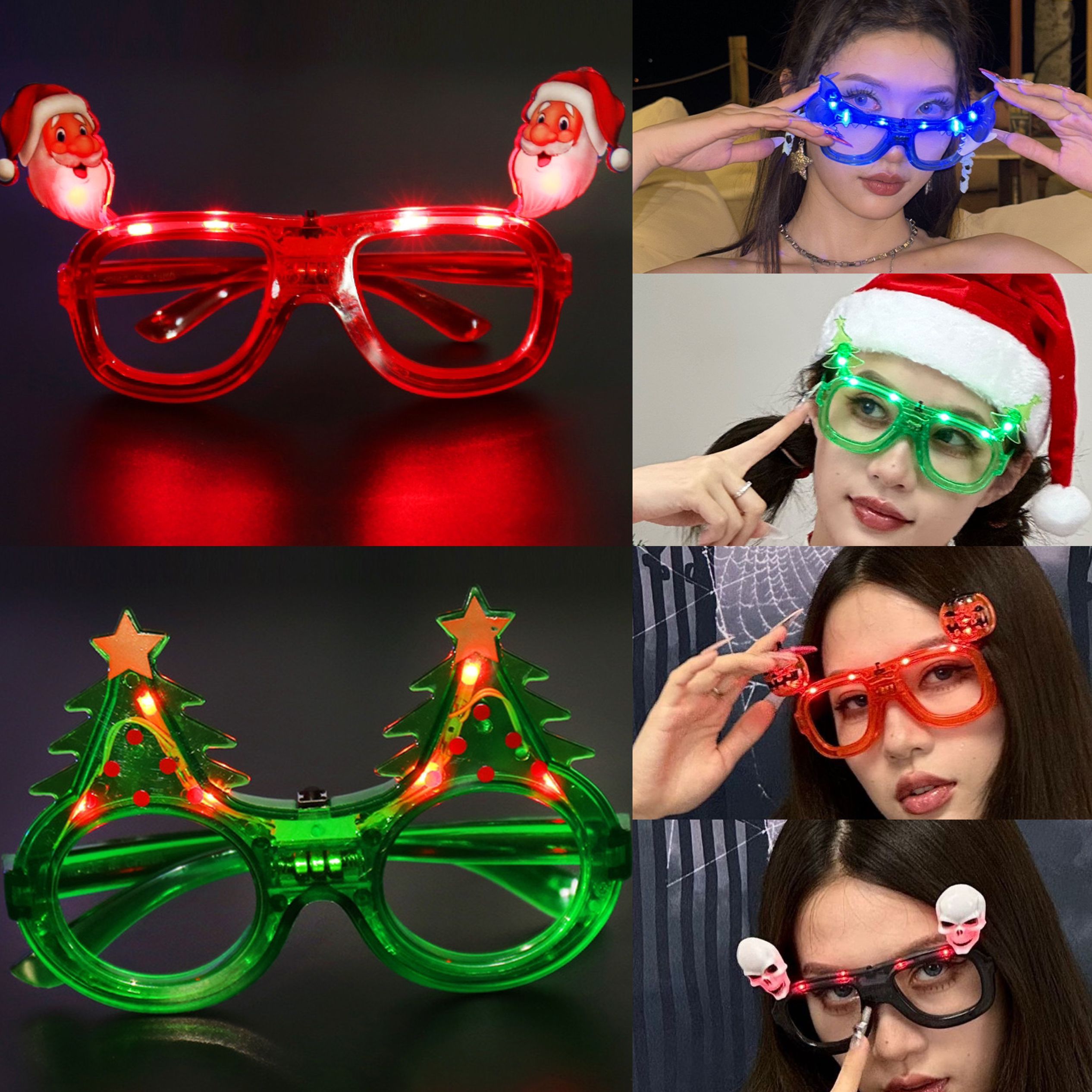 万圣节圣诞节树麋鹿发光眼镜