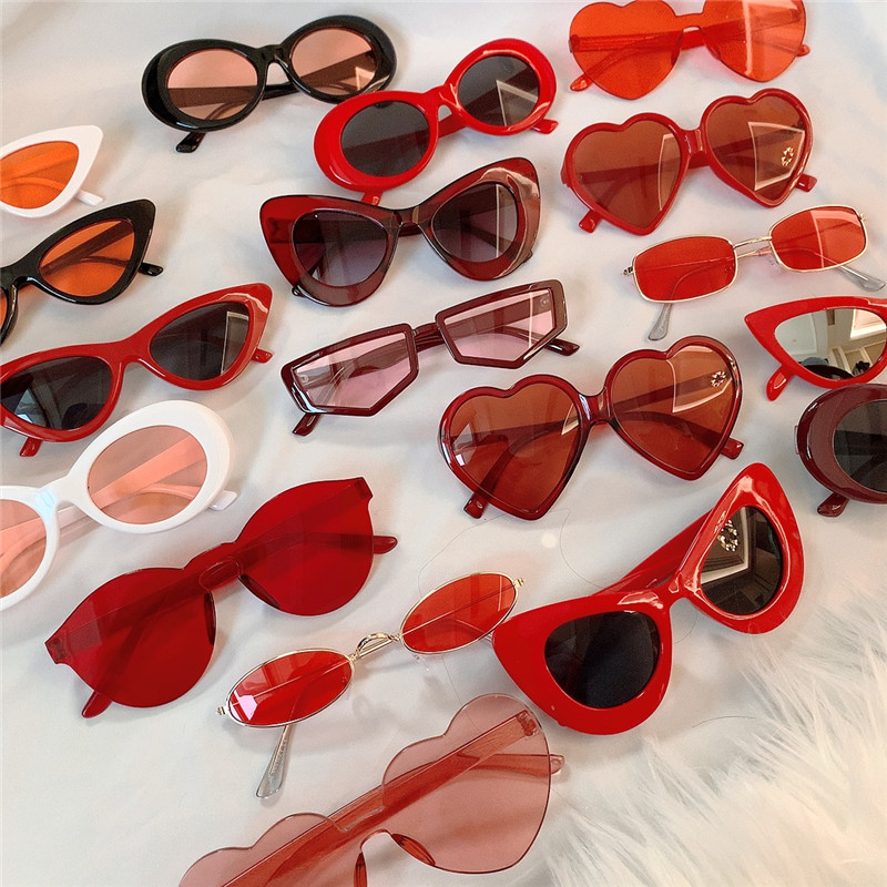 大红色圣诞节本命新年喜庆欧美复古猫眼三角小框土酷蹦迪夸张墨镜