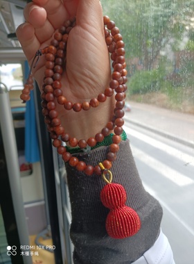 高端国风红黑油崖柏108颗珠手工精编葫芦设计款项链手链手持