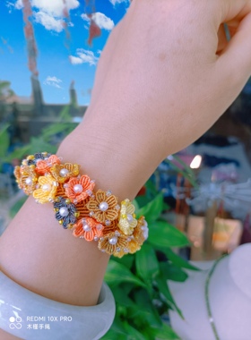 手工编绳繁花手绳翡翠牡丹花保色小金珠两条现货其他需定制