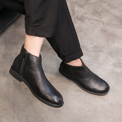 帕达索秋冬新款男士真皮圆头塌感皮靴英伦风百搭拉链马丁靴221106