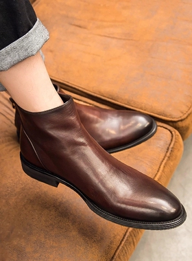 帕达索冬季加绒切尔西靴男英伦风高帮皮鞋真皮男士马丁靴潮211040