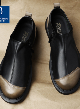 帕达索春秋新款男士真皮鞋子一脚蹬拼接皮鞋休闲商务乐福鞋220516