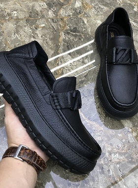 帕达索男鞋真皮豆豆鞋一脚蹬透气软底休闲鞋百搭套脚鞋230242