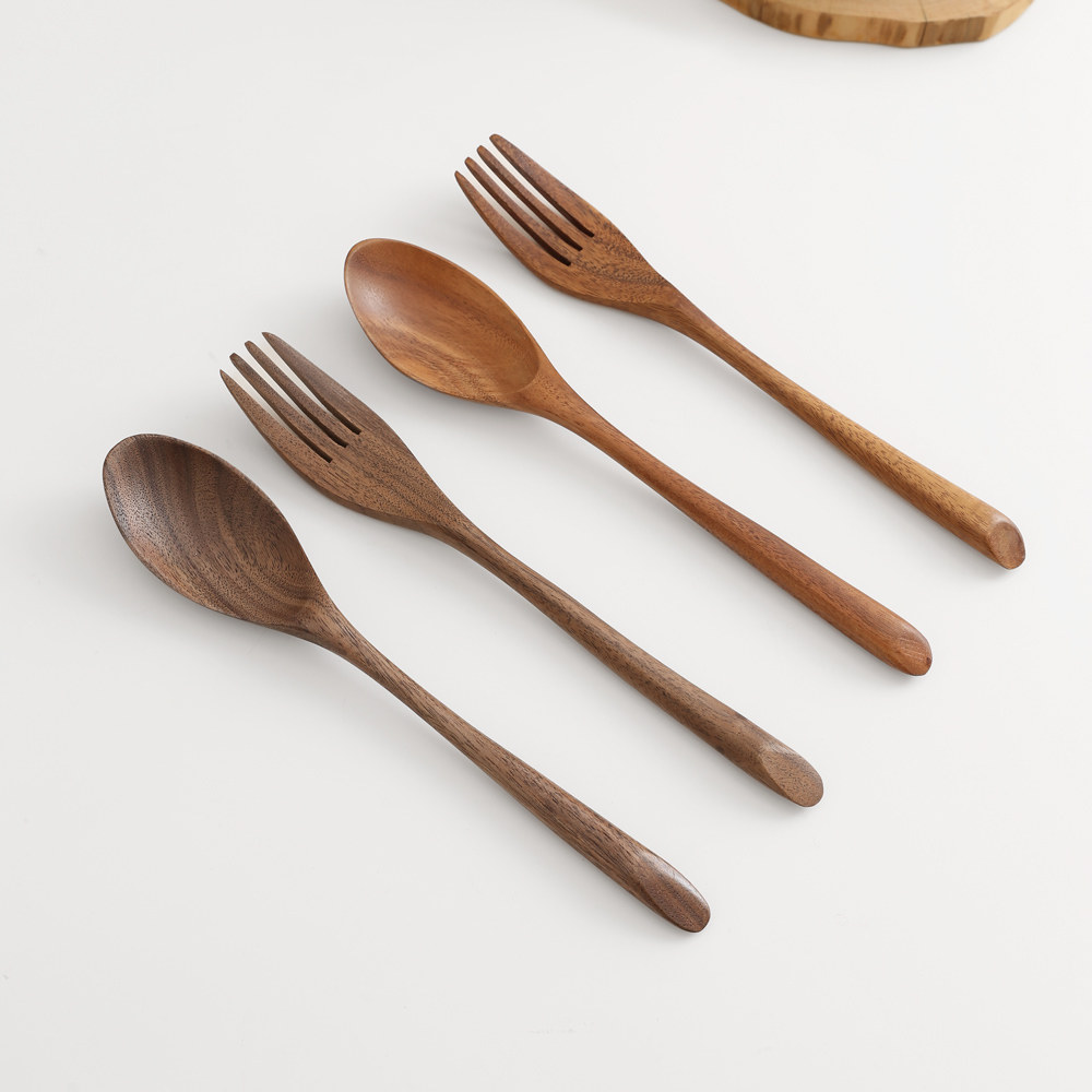 黑胡桃木勺叉餐具套装家用木质汤勺饭勺一人食便携勺叉筷子柚木,餐饮具,叉/勺/筷套装,淘宝优惠券,粉丝福利购,淘宝优惠卷