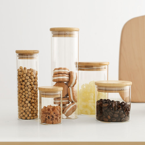圆形玻璃密封罐竹盖罐子