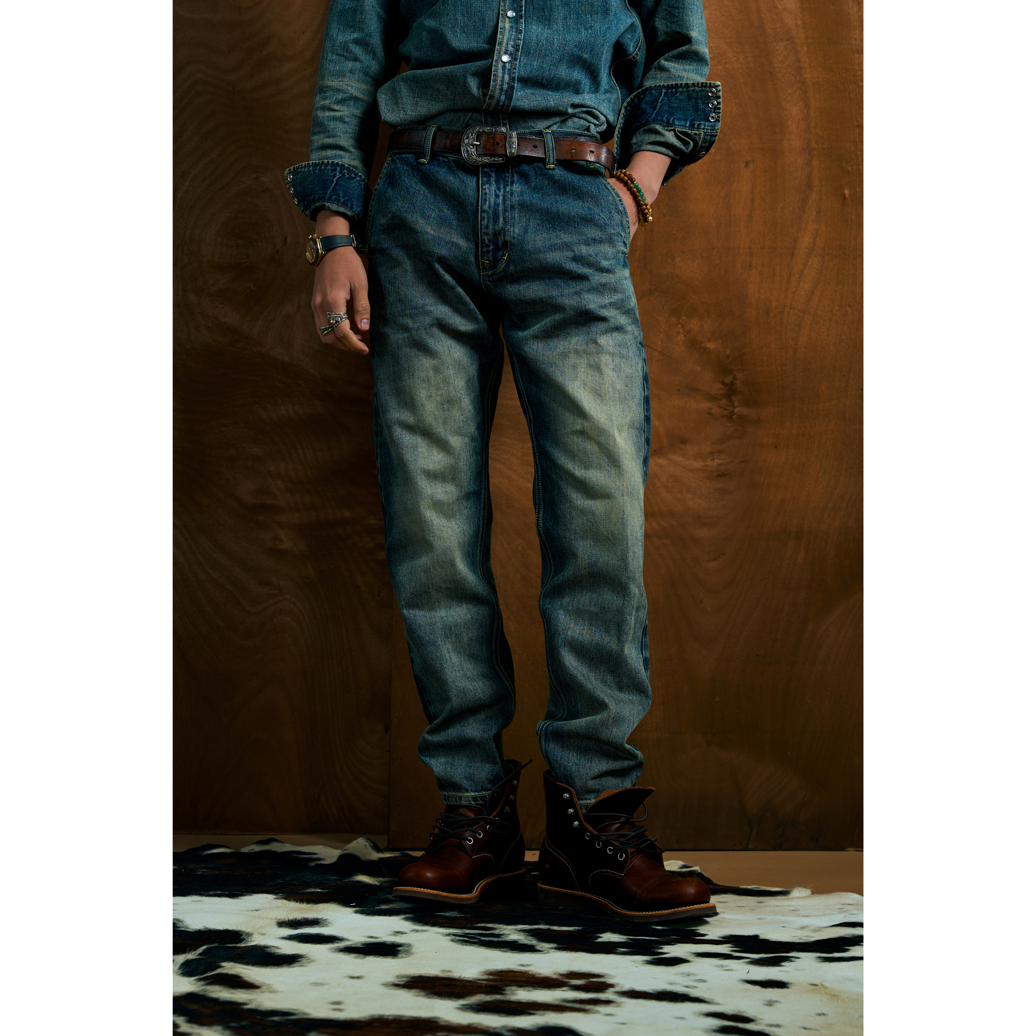 特叔美式重磅复古水洗做旧牛仔裤男赤耳休闲时尚百搭直筒长裤