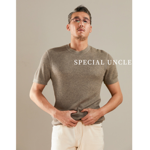 特叔桑蚕丝衬衫圆领短袖T恤男夏季新款羊毛BC打底衫tshirt针织衫