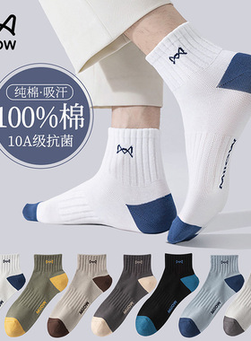 猫人男士春夏透气10A抗菌防臭纯棉袜子吸汗抗起球短袜船袜全棉夏
