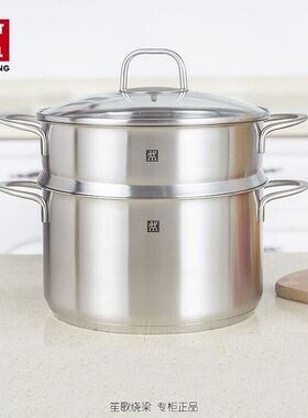 双立人蒸锅燃气灶不锈钢汤锅蒸笼蒸鱼锅Novaplus24cm双层蒸煮两用