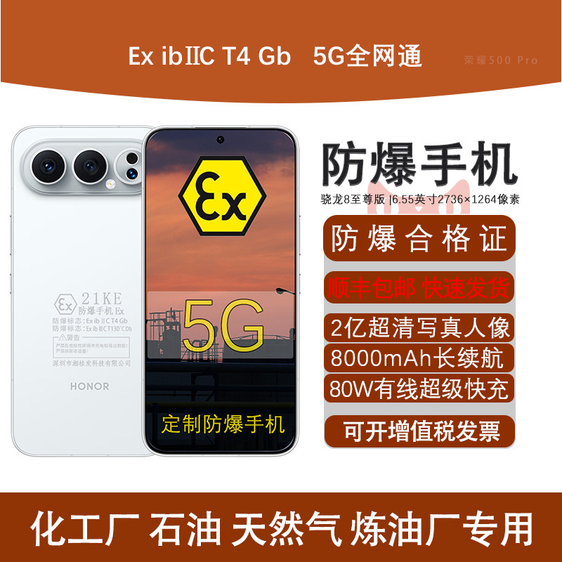 honor/荣耀 荣耀500 Pro 8000mAh电池 80W有线 50W无线 2亿主摄 防爆定制版Ex化工厂天然气石油库医药 带证书