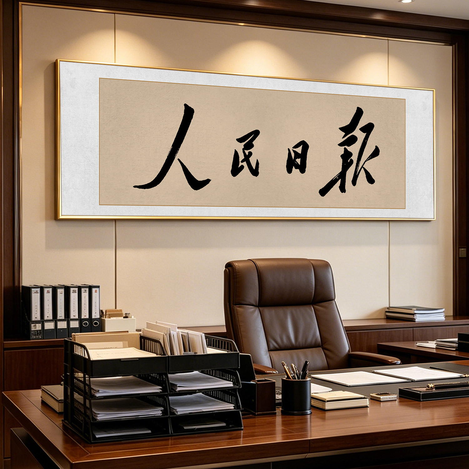 伟人报社题字书法挂画晚报日报纸名称抬头毛笔字画横版背景墙壁画图片