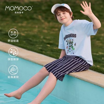玛米玛卡套装男童2025夏季新款两件套T恤五分裤时尚卡通印花套装