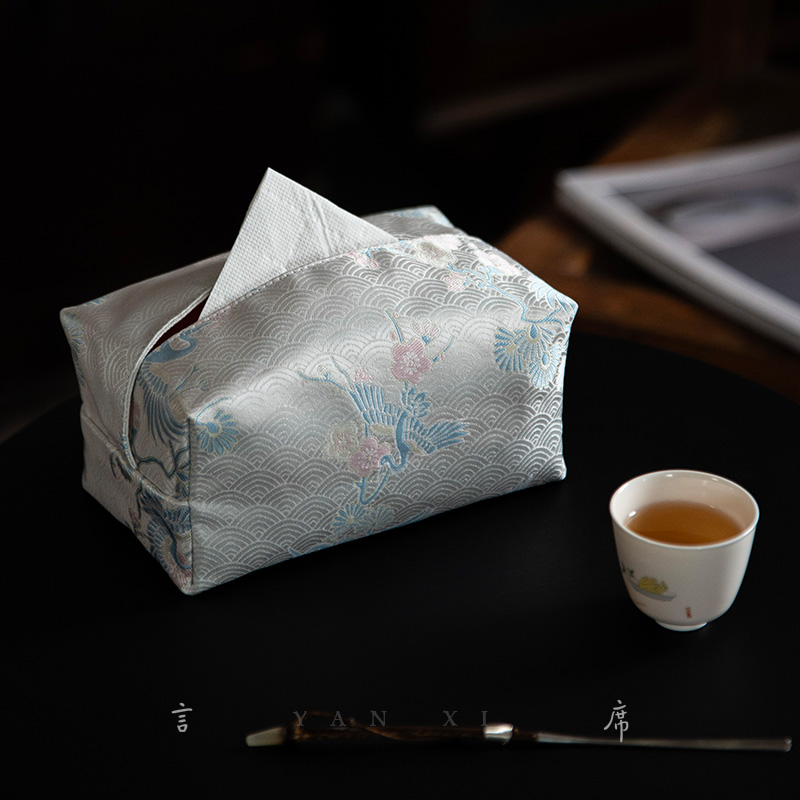 高檔仙鶴茶室古典中式布藝紙巾盒