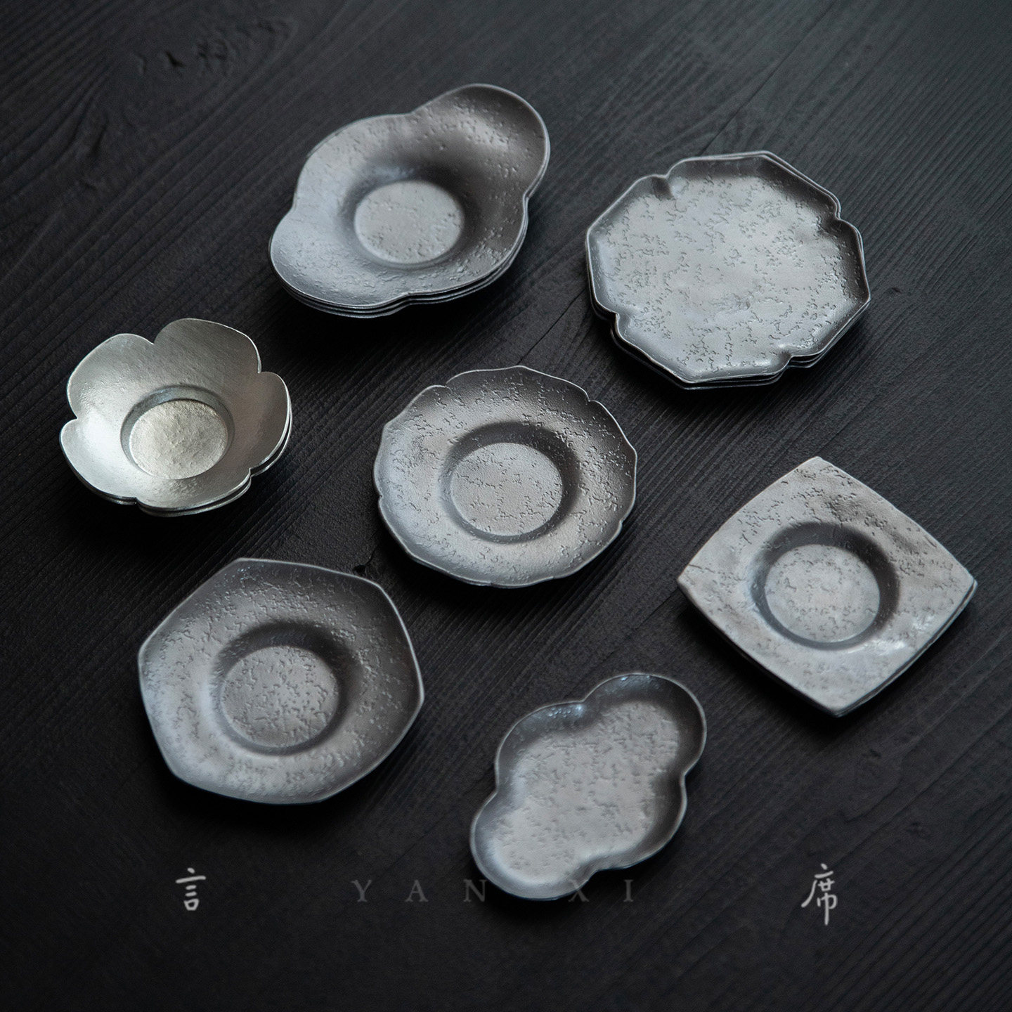 中式禅意仿古锡合金手打锤目纹茶杯垫隔热垫方圆茶碟做旧茶道配件