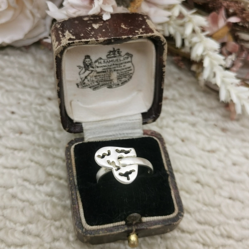 Vintage中古欧洲回流925银镂空爱心戒指14号