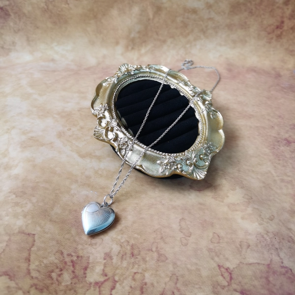 Vintage中古silver老银爱心照片盒相片盒吊坠