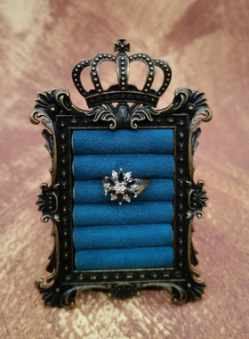 Vintage中古欧洲回流9K蓝宝钻石戒指大全标18号