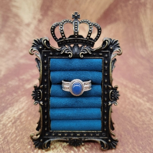 Vintage中古欧洲回流925银蓝玛瑙戒指21号