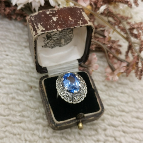 Vintage中古欧洲回流925银Art Deco时期Pest戒指15号