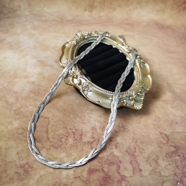 Vintage中古欧洲回流925银多层编织项链意大利品牌45cm