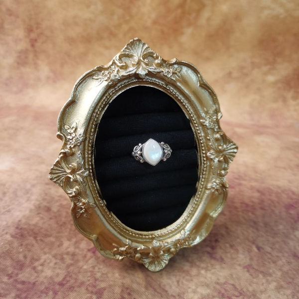 Vintage中古925银白贝戒指17号