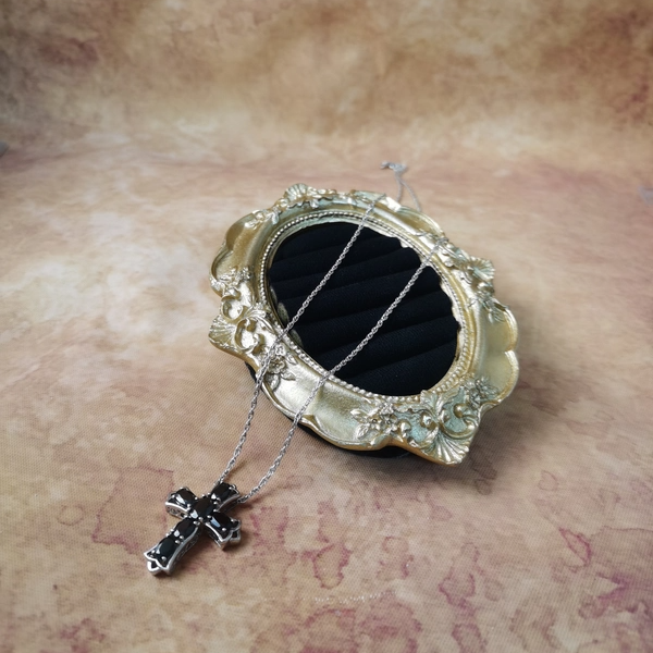 Vintage中古欧洲回流925银黑玛瑙石榴石十字架吊坠