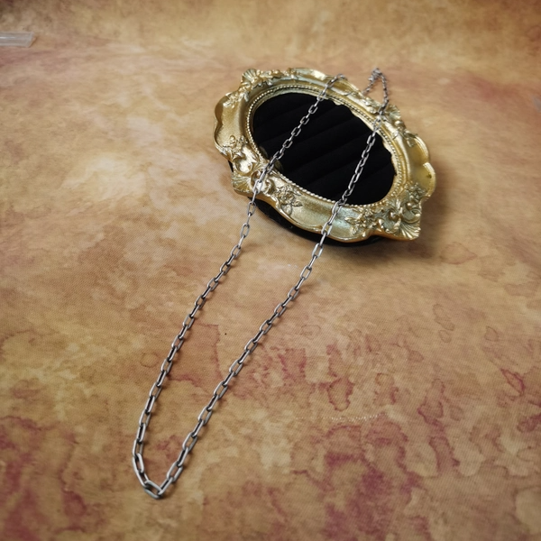 Vintage中古欧洲回流835老银方O链项链毛衣链59cm