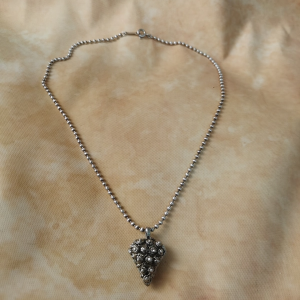 Vintage中古925银素银炸珠草莓吊坠
