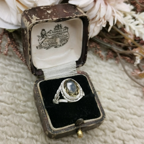Vintage中古欧洲回流sterling老银黄水晶戒指15号