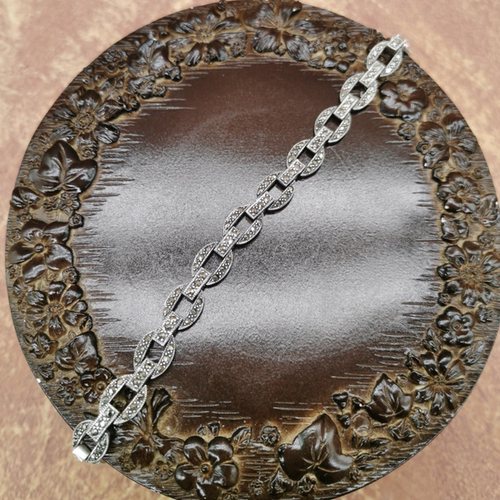 Vintage中古欧洲回流925银马克赛石手链18cm