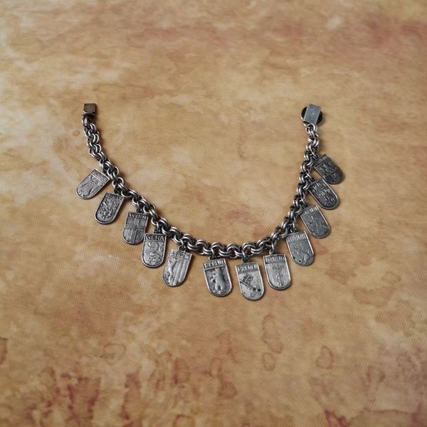 Vintage中古900银城市牌手链charm手链18.5cm