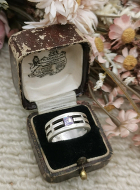 Vintage中古欧洲回流925银紫色锆石戒指16号