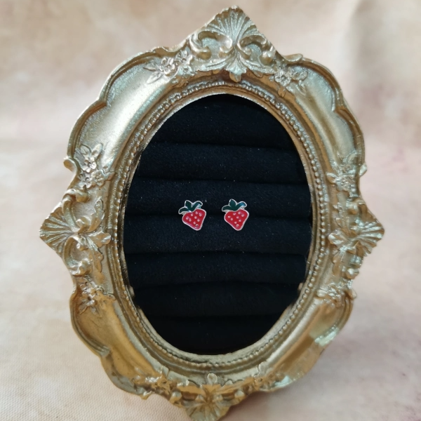Vintage中古925银珐琅草莓耳钉