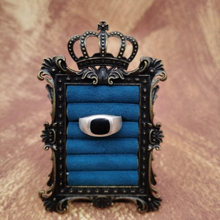 Vintage中古欧洲回流925银黑玛瑙戒指25号