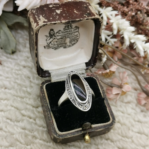 Vintage中古欧洲回流925银黑玛瑙戒指20号
