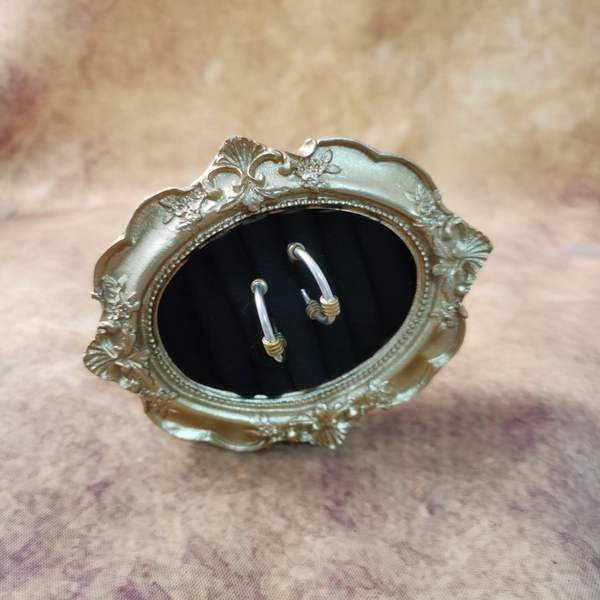 Vintage中古925金银叠打C圈耳钉