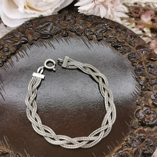 Vintage中古欧洲回流925银老手作编织手链16cm