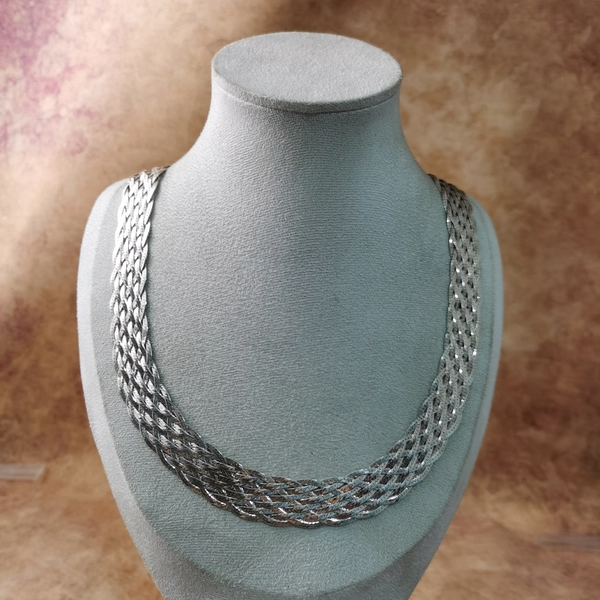 Vintage中古925银多层编织项链意大利Milor大全标款46cm