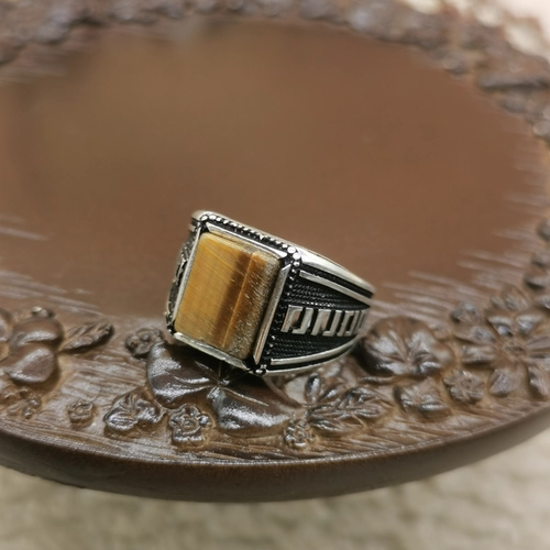 Vintage.中古欧洲回流925银黄虎晶戒指