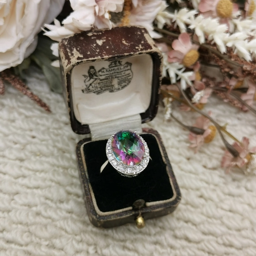 Vintage中古欧洲回流925银西瓜碧玺戒指18号