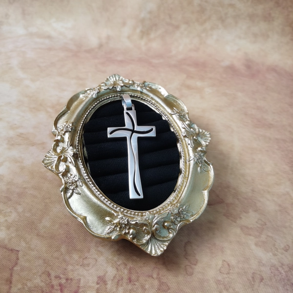 Vintage中古欧洲回流925银镂空十字架吊坠