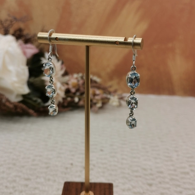 Vintage中古欧洲回流925银海蓝宝耳环